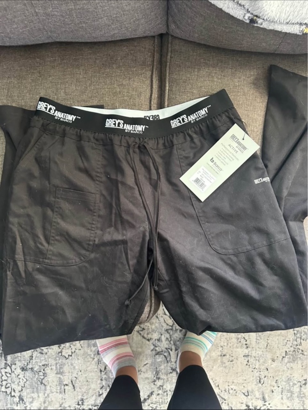 Grey's Anatomy Black Active Scrub Pants with Logo Waistband